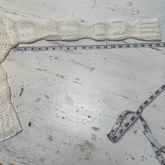 J J Basics Y2K Sweater Top S Ivory Crochet Stretchy Mesh Knit Crewneck Pullover - Picture 8 of 10